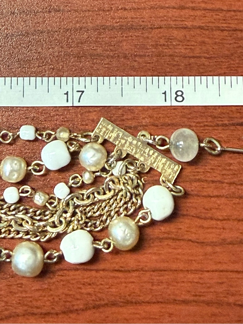 Gold-tone Multi-Chain White & Champagne Colored Beads